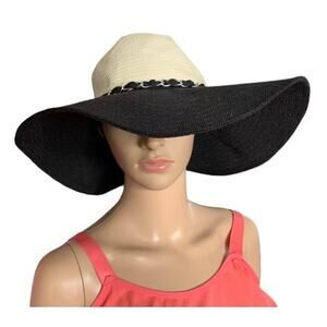 Calvin Klein Women Wide Floppy Brim Summer Beach Travel Sun Hat Black Beige